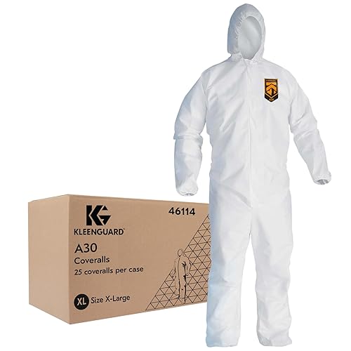 KleenGuard 46114 A30 - Overol elástico con capucha en la espalda y puños con capucha, blanco, XL (caja de 25)