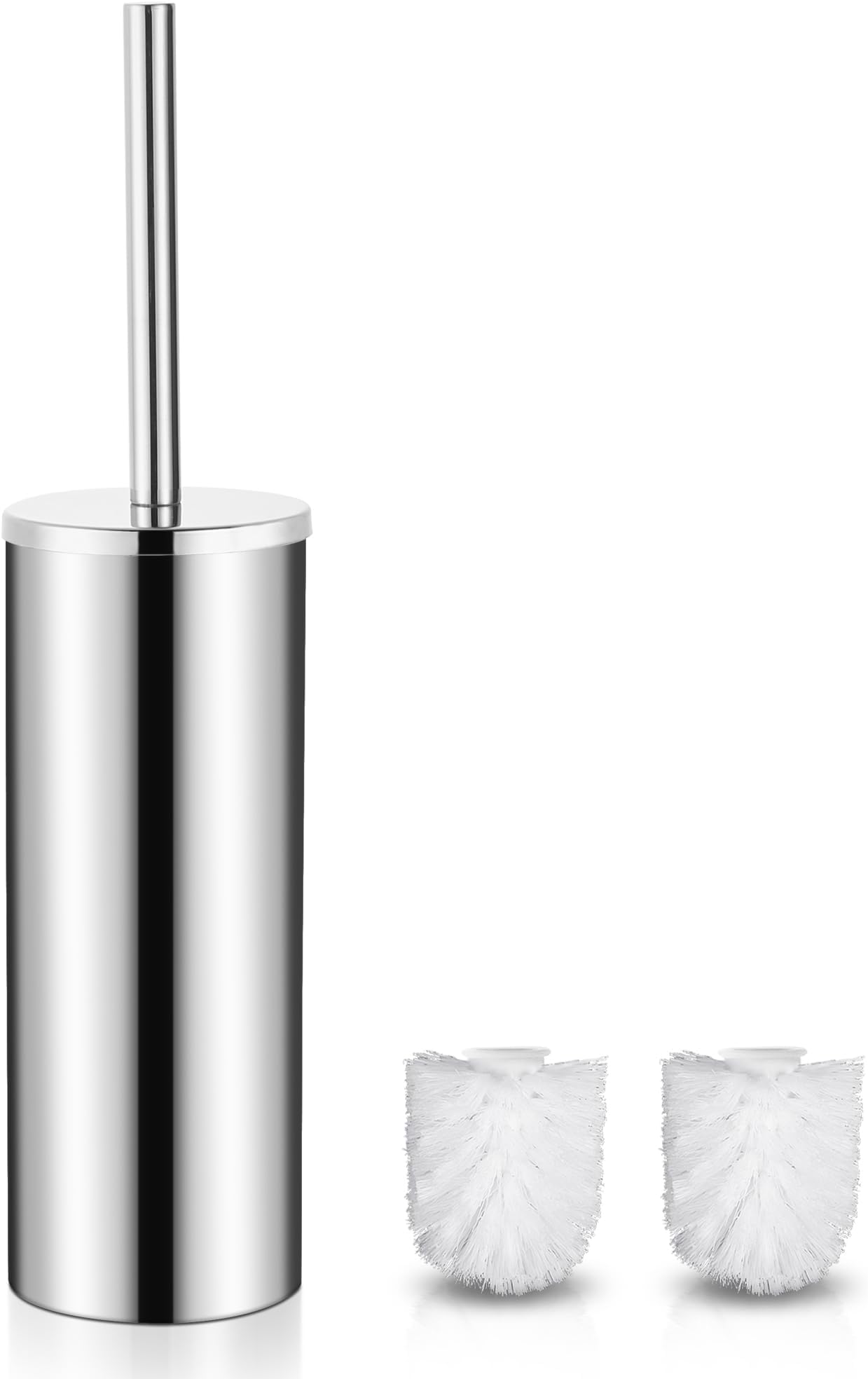 GRICOL Toilet Brushes & Holders Stainless Steel Toilet Brushes with 2 Brush Heads for Bathroom Cleaning Rustproof Chrome Silver