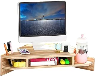 Triangle Monitor Stand Riser,Cut Triangle Save Space Desktop Corner Stand for Computer Monitor for Laptop Computer/TV/PC/Printer, Multifunctional Desktop Organizer 21.6L x 12.9" W x 4.7" H (Walnut Color)