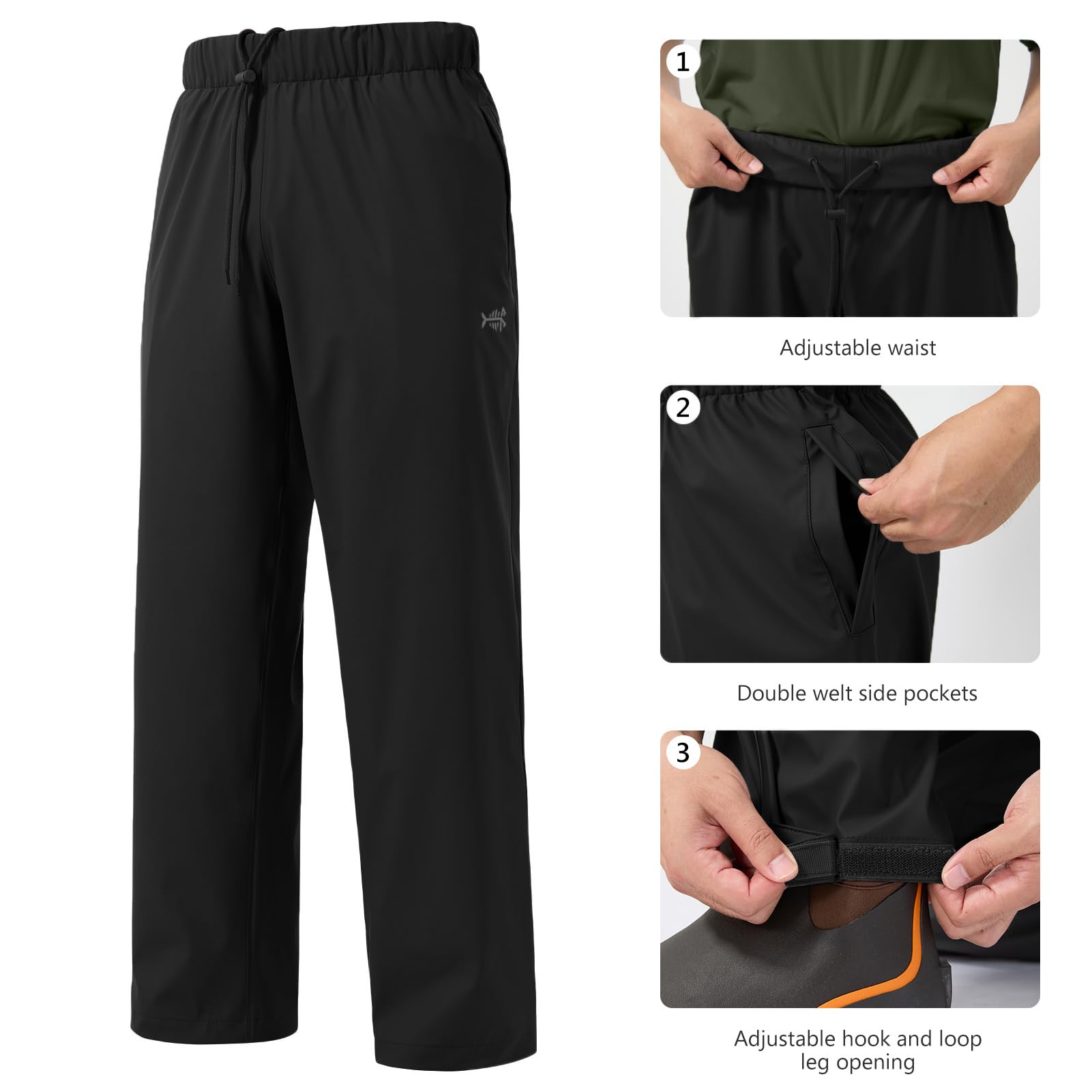 Bassdash Chubasquero Hombre Impermeable Transpirable y Resistente Equipo de Pesca para Lluvia Plegable Para Caza Senderismo Running y Ciclismo FW12