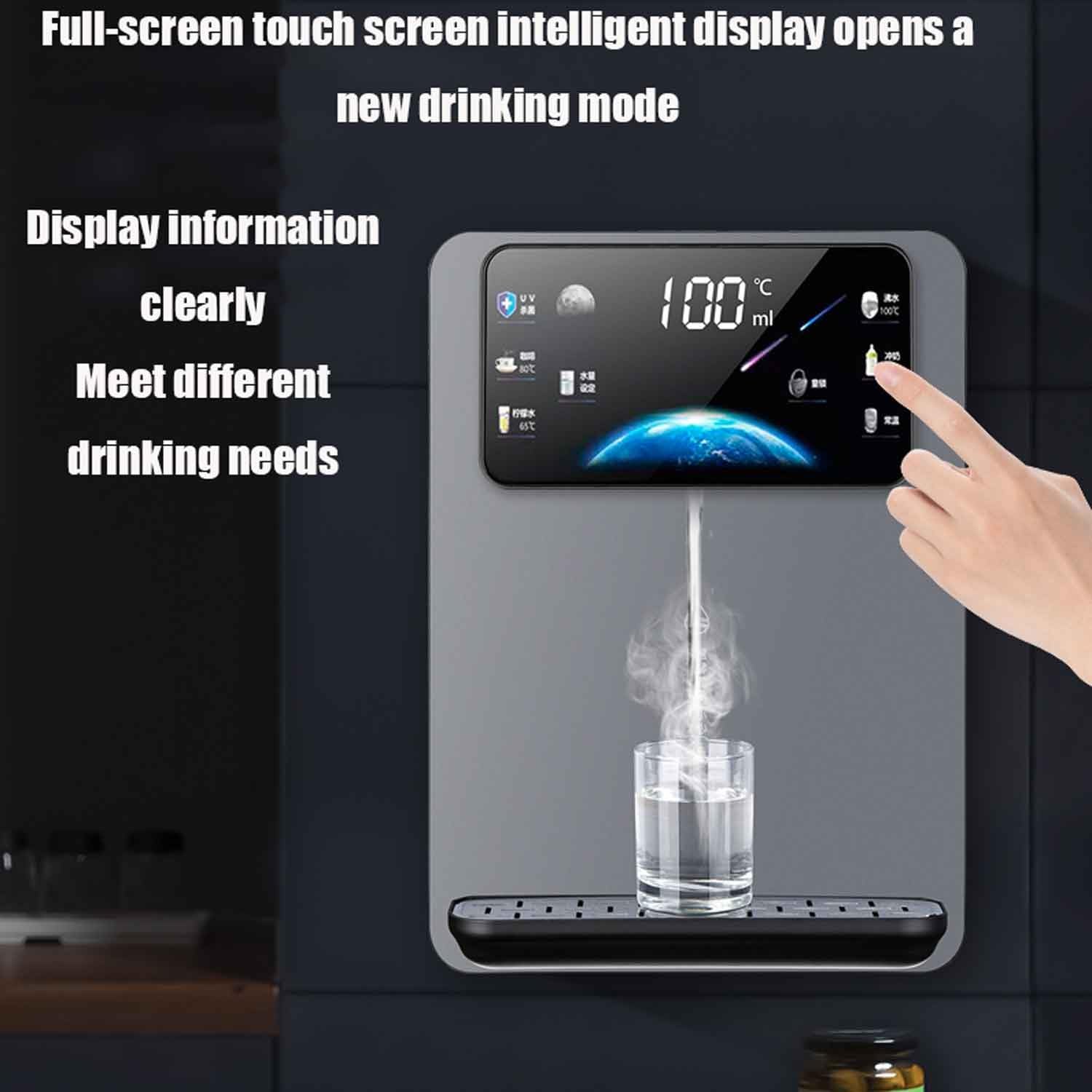 Dispenser d'acqua a parete con alimentazione a rete, riscaldamento efficiente da 2200 W, distributore di acqua calda, bollitore elettrico, riscaldamento rapido per 3 secondi, quattro livelli di volume