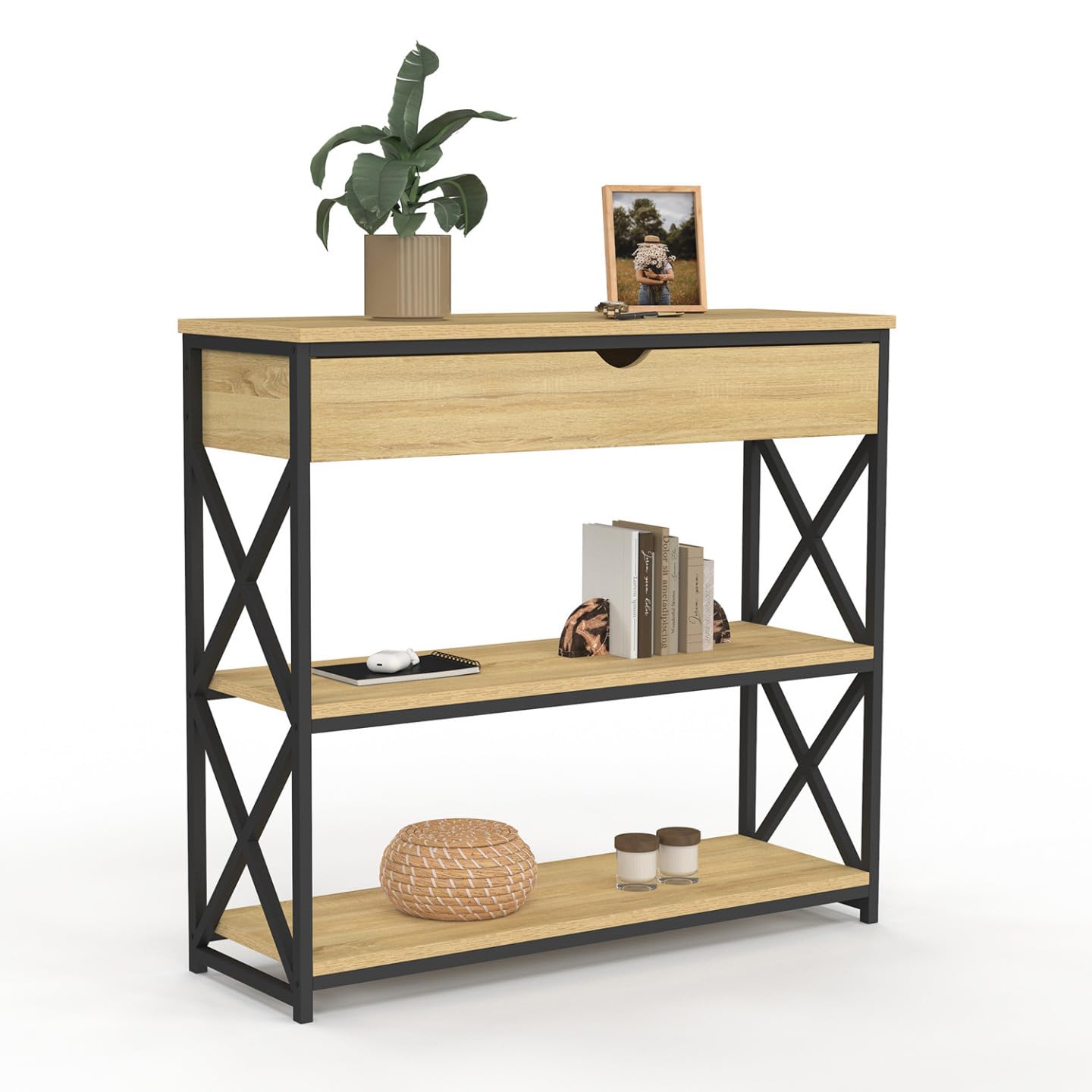 IDMarket - Console 1 tiroir Wayne 2 étagères Design Industriel