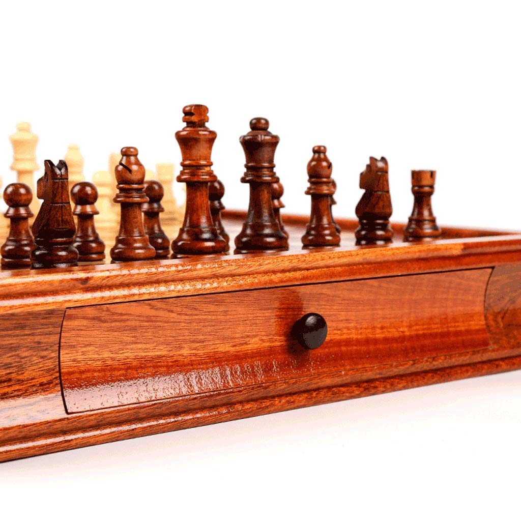 MRKU Set di Scacchiera Set di Scacchi magnetici Fatti a Mano - Scacchiera in Legno massello e Pezzi degli Scacchi con cassetto portaoggetti, Gioco da Tavolo educativo, Set di Scacchi in 2 Dimensioni