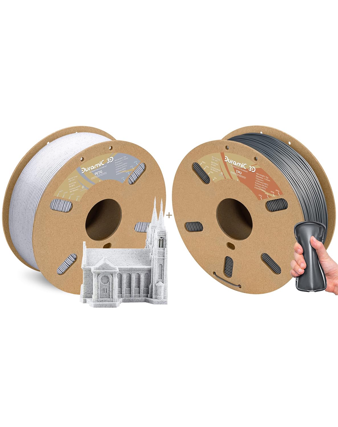 DURAMIC 3DPETG Filament 1.75mm Marble, TPU Filament 1.75mm Silver, 3D Printing Filament 1kg Spool(2.2lbs), Marble Filament 1.75mm Dimensional Accuracy +/- 0.05 mm