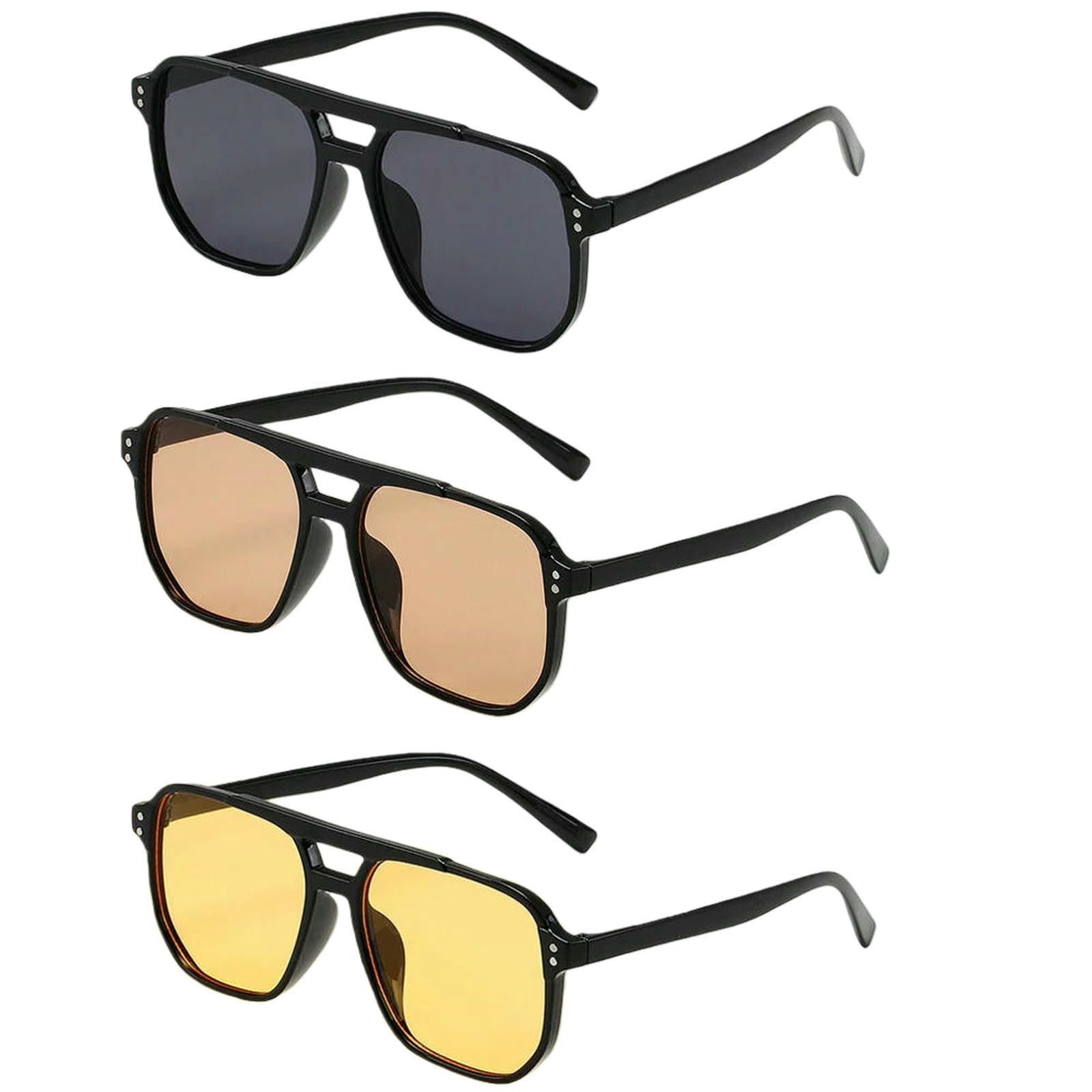 Occhiali da Sole Quadrati Donna E Uomo Poligonali retrò Vista A Doppio Raggio Neri Vintage alla Moda-3 Pz 234
