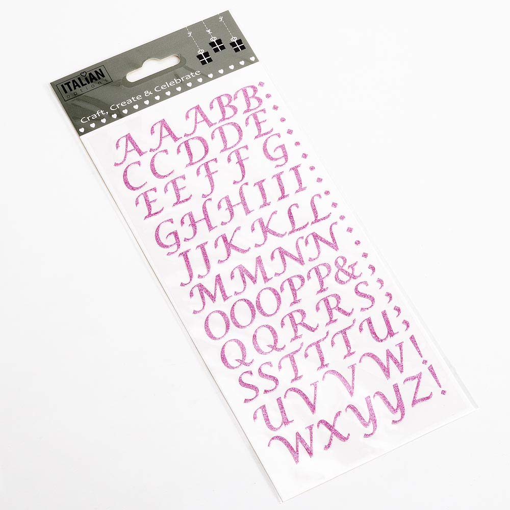 15mm Script Pink Glitter Self Adhesive Alphabet Sticker Letters Craft Embellishment