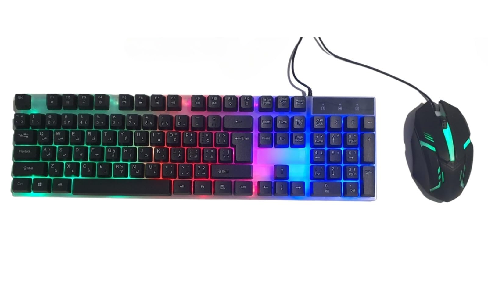 Wired Gaming Keyboard and Mouse Set, Arabic English Keyboard, Office Keyboard Mouse Desktop Computer Notebook Keyboard LED Lights Mechanical Feel Wired كيبورد قيمنق عربي (Arabic Keyboard Black)
