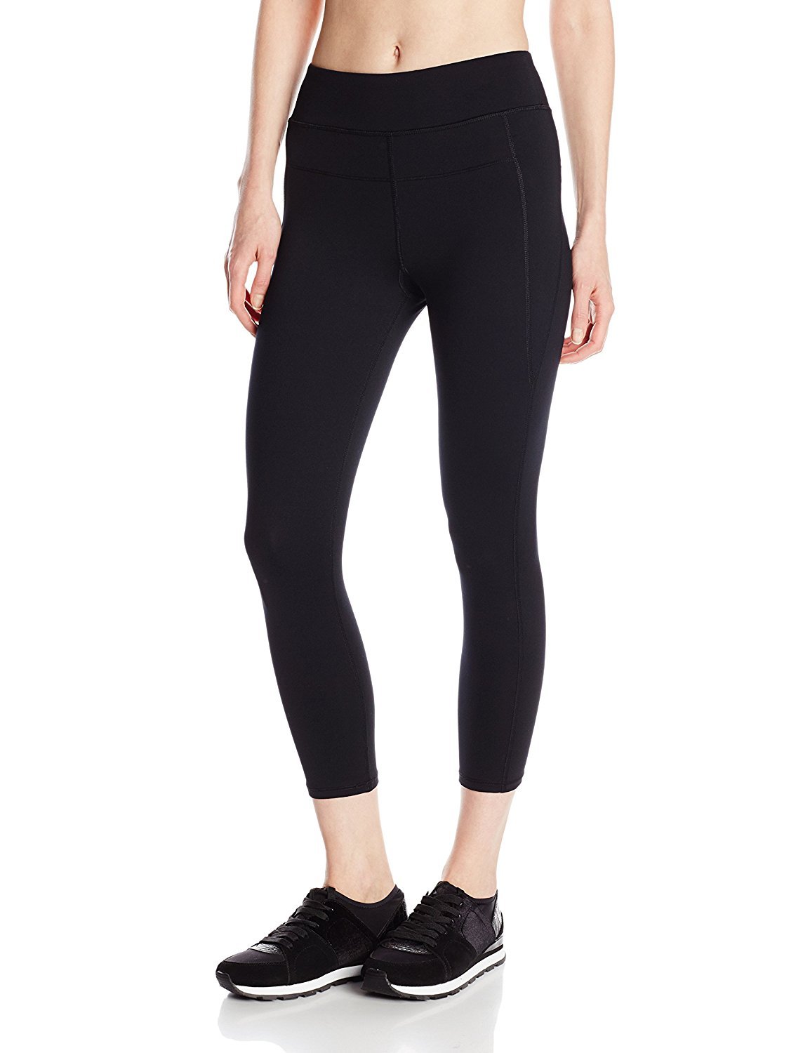 Calvin Klein Womens Compression Panel Wide Waistband Ankle Legging