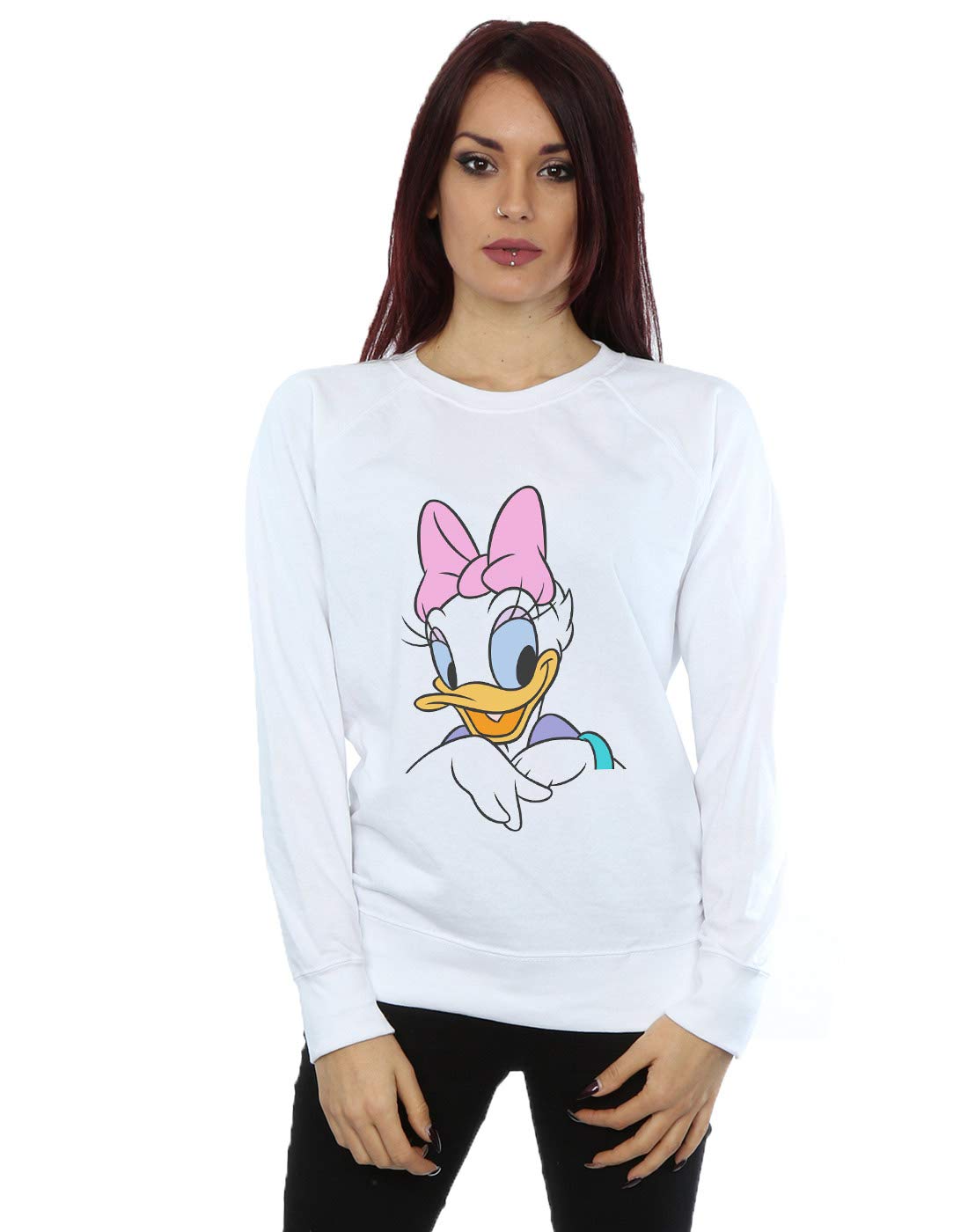 Disney Women's White Daisy Duck Big Portrait Sweatshirt In Medium