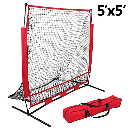 Smartxchoices 5\'x5\' Baseball Softball Practice Net with Carry Bag, Portable Pitching Hitting Batting Catching Throwing Net Toss Backstop Training Aids