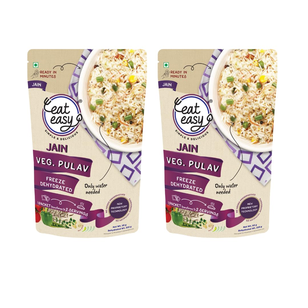 Eat Easy Ready To Eat Jain Veg Pulav, 95gm of 1 Pack, Instant Food, Indian Meal, Travel Food, No Preservatives, No Added Artificial Colours & Flavours, Just Add Water and Cook (Pack of 2) (B0BVRBJG8L) Amazon Price History, Amazon Price Tracker