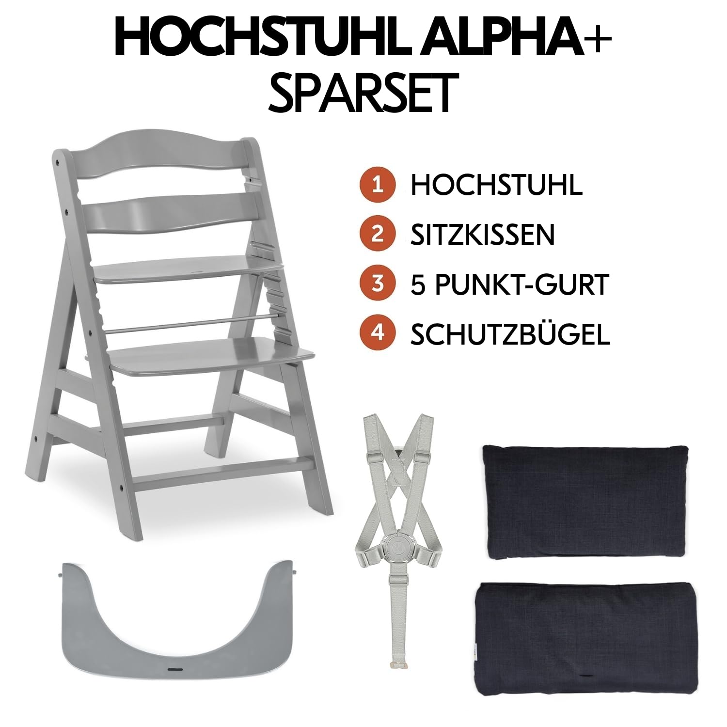 hauck Alpha+ Hochstuhl Set mit Sitzkissen - Grau