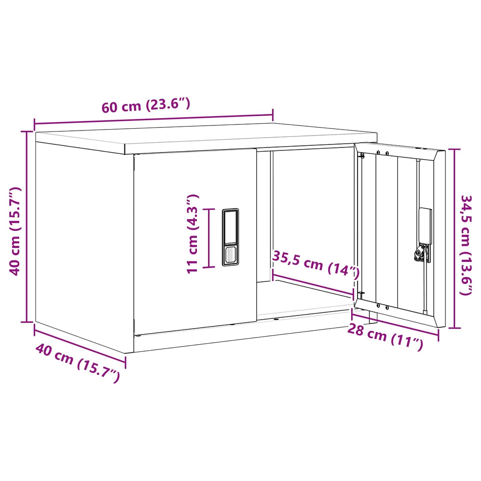 vidaXL Armoire de Rangement Vert Olive 60 x 40 x 40 cm Acier, Armoire de Bureau Moderne, en Acier rectangulaire, fermant à clé, Espace généreux, Meuble Industriel, Solution Robuste