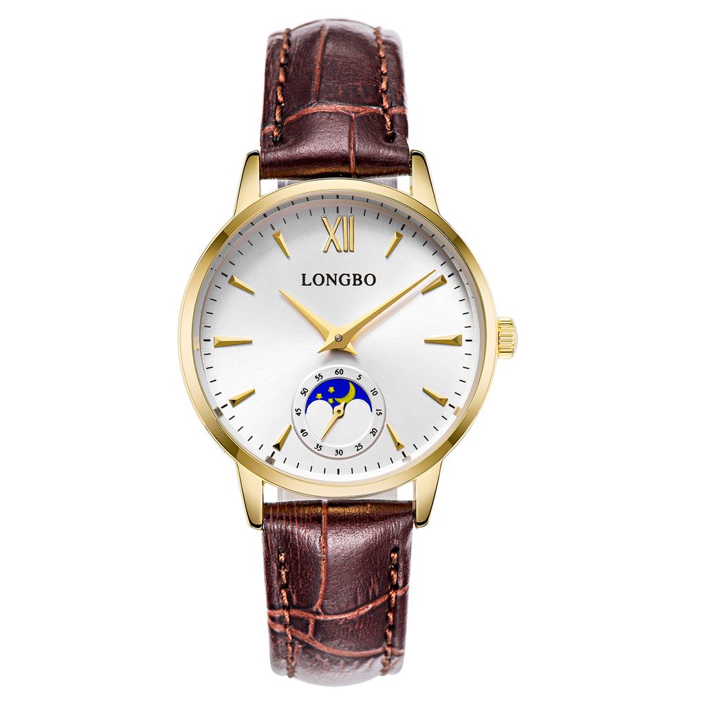 Longbo Casual Womens Gold Plated Sun Moon Phase Roman Numeral