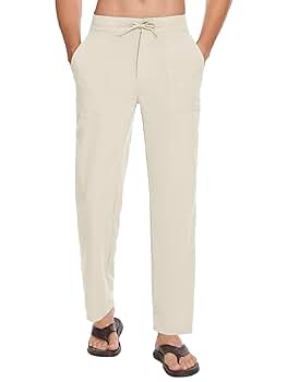 SEVEGO Mens Casual Linen Pants 30'' Elastic Waist Drawstring
