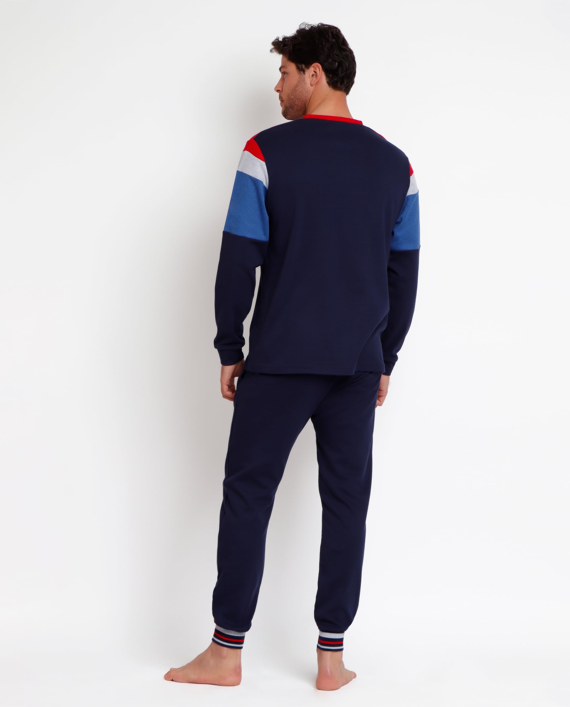 Lois Pijama Hombre Invierno 92% algodón, 8% poliéster – Pijama de Hombre Dos Piezas Division con Camiseta Manga Larga y pantalón Largo Cinturilla elástica, Punto Suave Ajuste cómodo, Azul, Talla XXL