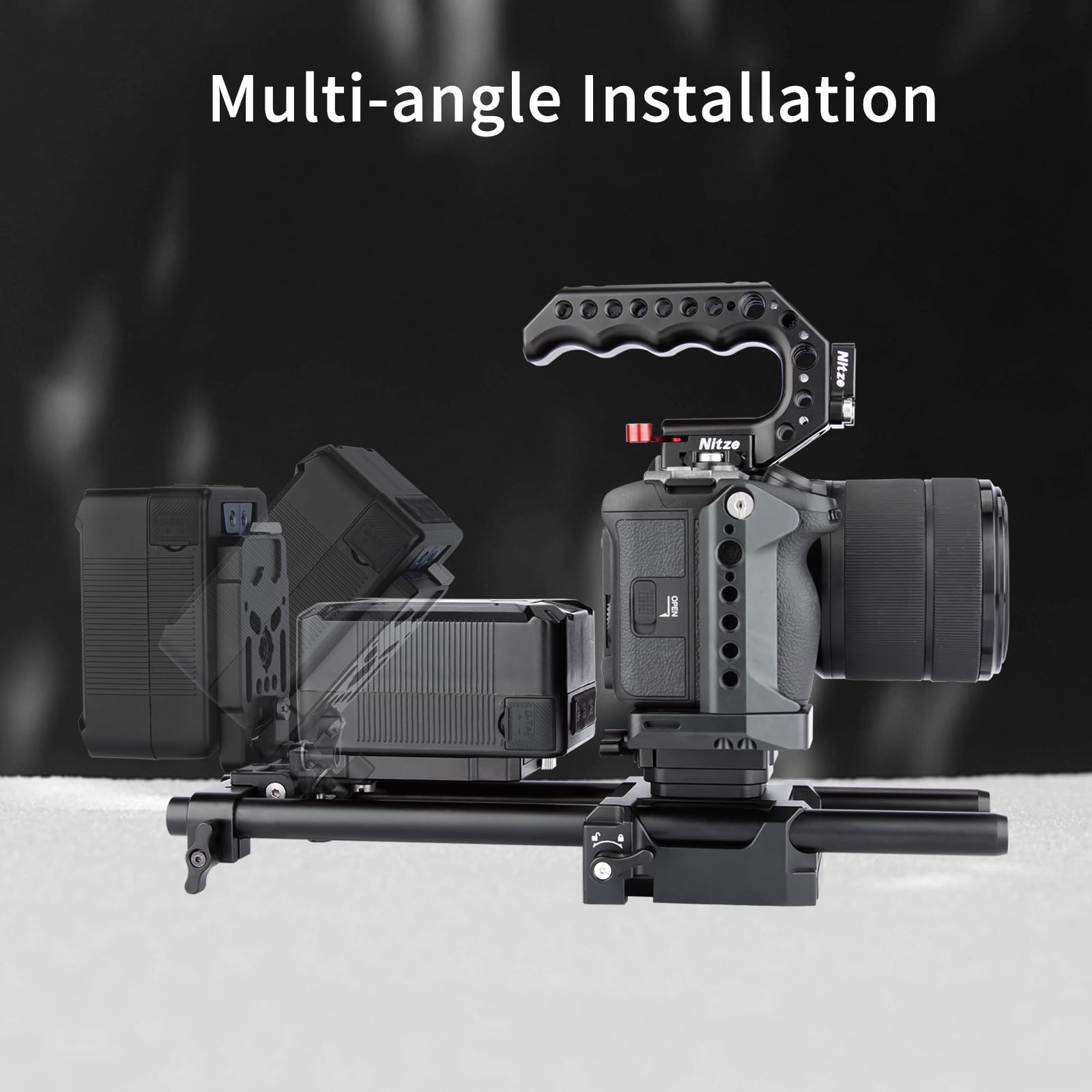 Nitze V Mount Battery Plate con Abrazadera de Varilla de 15 mm y Brazo Ajustable, V Mount Placa de Batería con Múltiples Roscas 1/4 "y 3/8", V Lock Plate Aluminum Alloy para Camera Battery - N21-A3