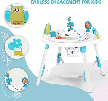 UBRAVOO Baby Activity Center,3-in-1 Baby Bounce Along Toys with Removable Toys and 360° Rotating Seat - Ideal for Infant Development and Entertainment (Blue)
