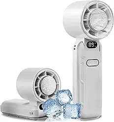 Ventilador Turbo Portátil de Mão, Mini Ventilador Pessoal Dobrável Atualizado, Ventilador de Mão Mesa Pescoço Recarregável 3-em-1 Ventilador de Gelo Refrescante Presentes de Viagem Essenciais para