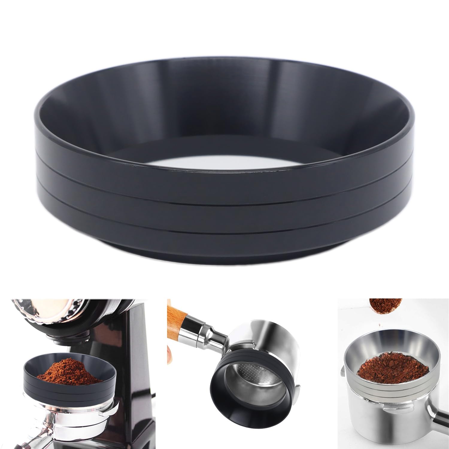 51mm Magnetic Espresso Dosing Funnel Lightweight Aluminum Coffee Dosing Ring Compatible 51mm Portafilter (Black, 51mm)