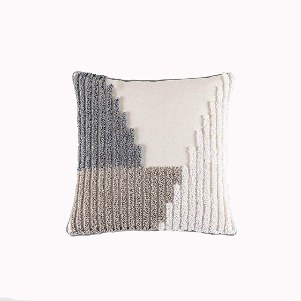 Kissenhülle Boho, Vintage Beige Streifen Geometrisches Muster Jacquard Baumwolle Dekorative Kissenbezüge Getuftete Marokkanische Minimalismus 45X45Cm Dekokissen Bezüge Für Sofa Schlafzimmer Wohn