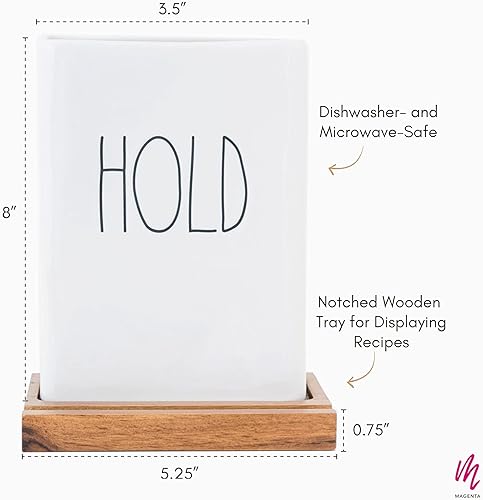 Miniatura 2 de Rae Dunn Organizador de utensilios de cocina con bandeja de madera, lindo organizador para encimera de cocina con soporte para teléfono o tableta,