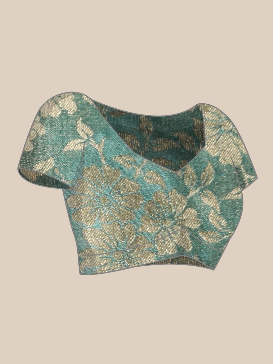 Zari 194422 Zari-Sari aus reinem Chiffon, Blau und Goldfarben, blau, One size