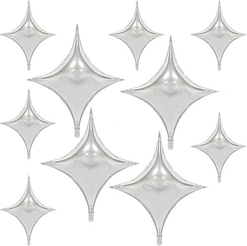 10 globos plateados con forma de estrella de 26 pulgadas, globos plateados de 10 pulgadas para decoraciones de Año Nuevo, suministros de decoración