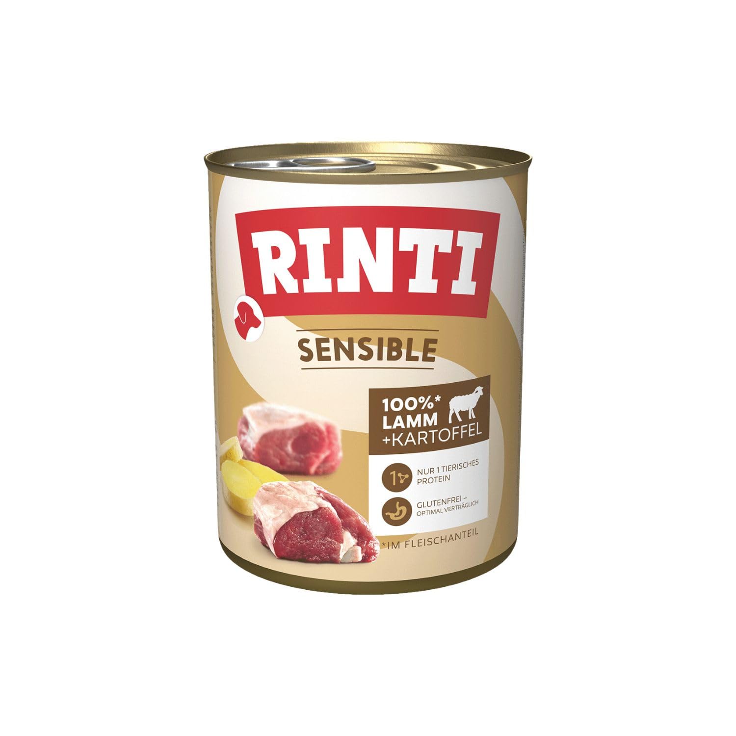 RINTI - Sensible | Nassfutter für Sensible, ausgewachsene Hunde mit natürlichen Fleischstücken. Getreidefreies Alleinfutter in der Dose ohne künstliche Zusätze | 6x800g Lamm + Kartoffel