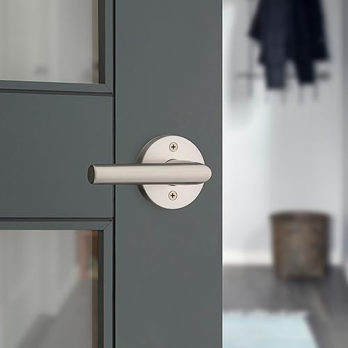 Miniatura 3 de Kwikset Milan - Manija de puerta de paso interior, palanca para puertas de armario y pasillo, manija reversible sin bloqueo, níquel satinado