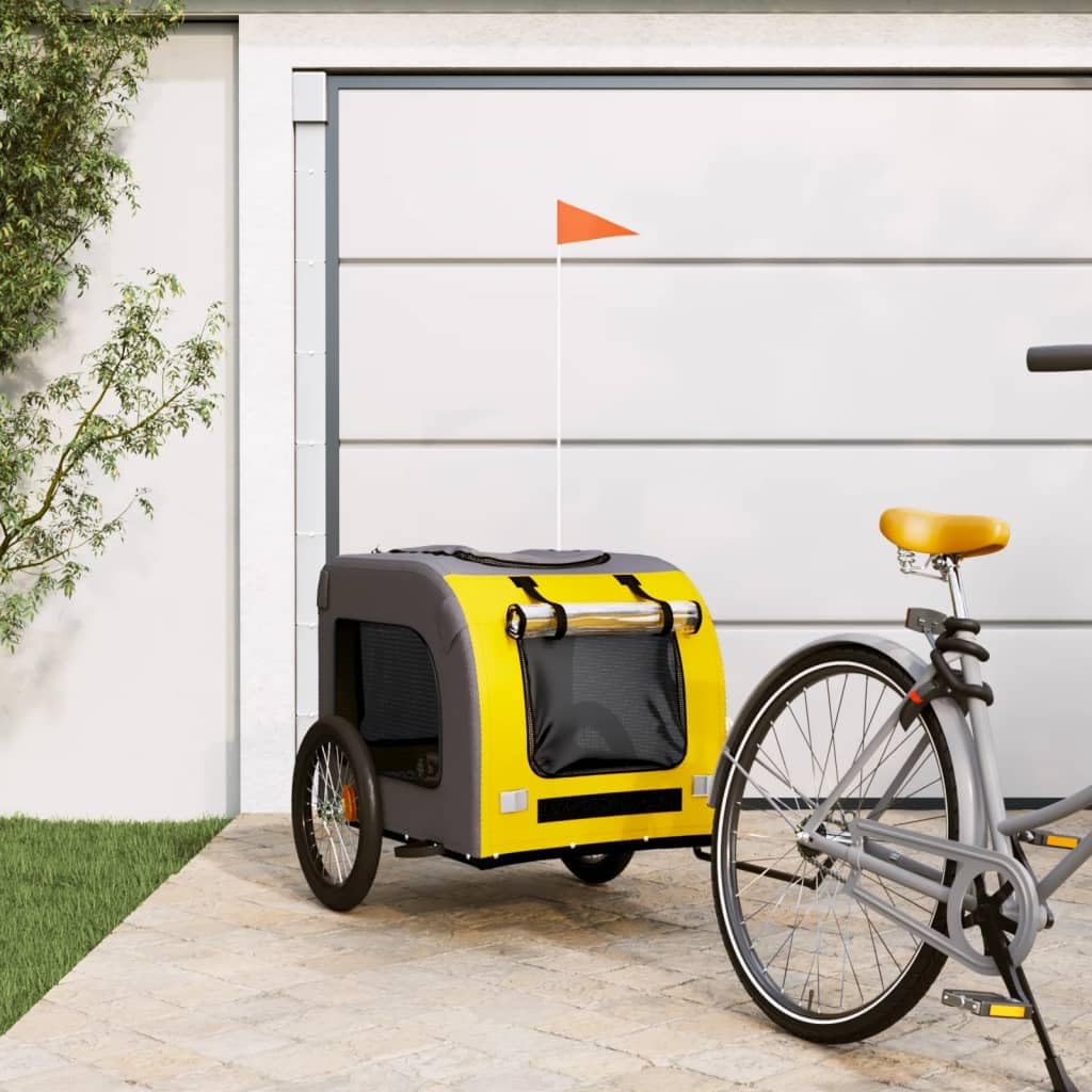 Homgoday Remolque de bicicleta para animales amarillo y gris Oxford y hierro, mueble carro para perro, carro para bicicleta, carro para perros, transportín perro bicicleta modelo 93840