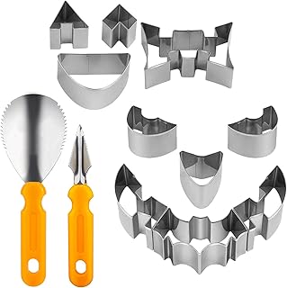 2 Pcs Kit de escultura de abóbora com stencils | Estênceis de escultura de abóbora de aço inoxidável para serviço pesado - Colher de abóbora, cortador em forma de V, conjunto de ferramentas de Baodan