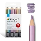 KINGART 335-12 Metallic 12 Ct. Colored Pencil Set, 12 Shiny Colors for Light & Dark Surfaces, Pre-Sharpened, Durable for Sketching & Drawing, Coloring Books and Mixed Media Art Projects, All Ages