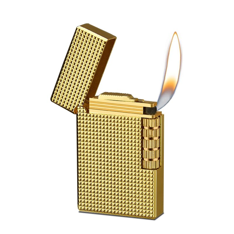 Metal Lighter, Dragon Relief Design, Side Wheel Frosted Lighter, refillable Butane Lighter, Soft Flame Lighter, flip Lighter, Outdoor, Camping, Men's Gift?Free of Butane Gas? (goldC)