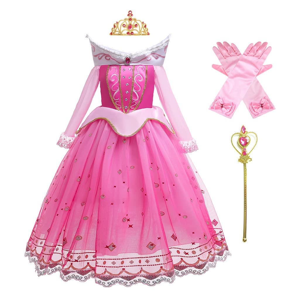 HOIZOSGPrincess Dress Up for Girls Sleeping Beauty Birthday Party Halloween Costume Christmas Outfits (w/Accessories)