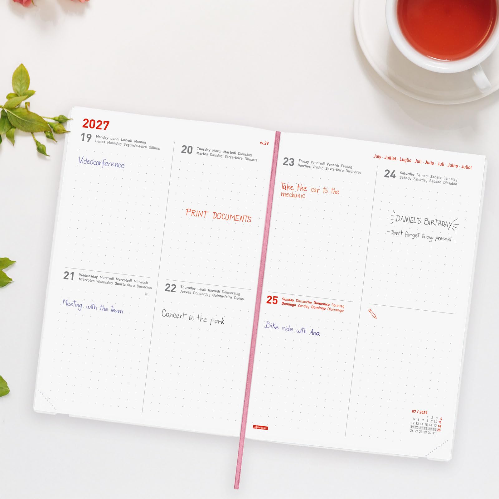 Finocam Dotted Weekly Planner 16-Month | Weekly View Horizontal Layout · September 2026 to December 2027 | Gala · International - Week-to-view diary
