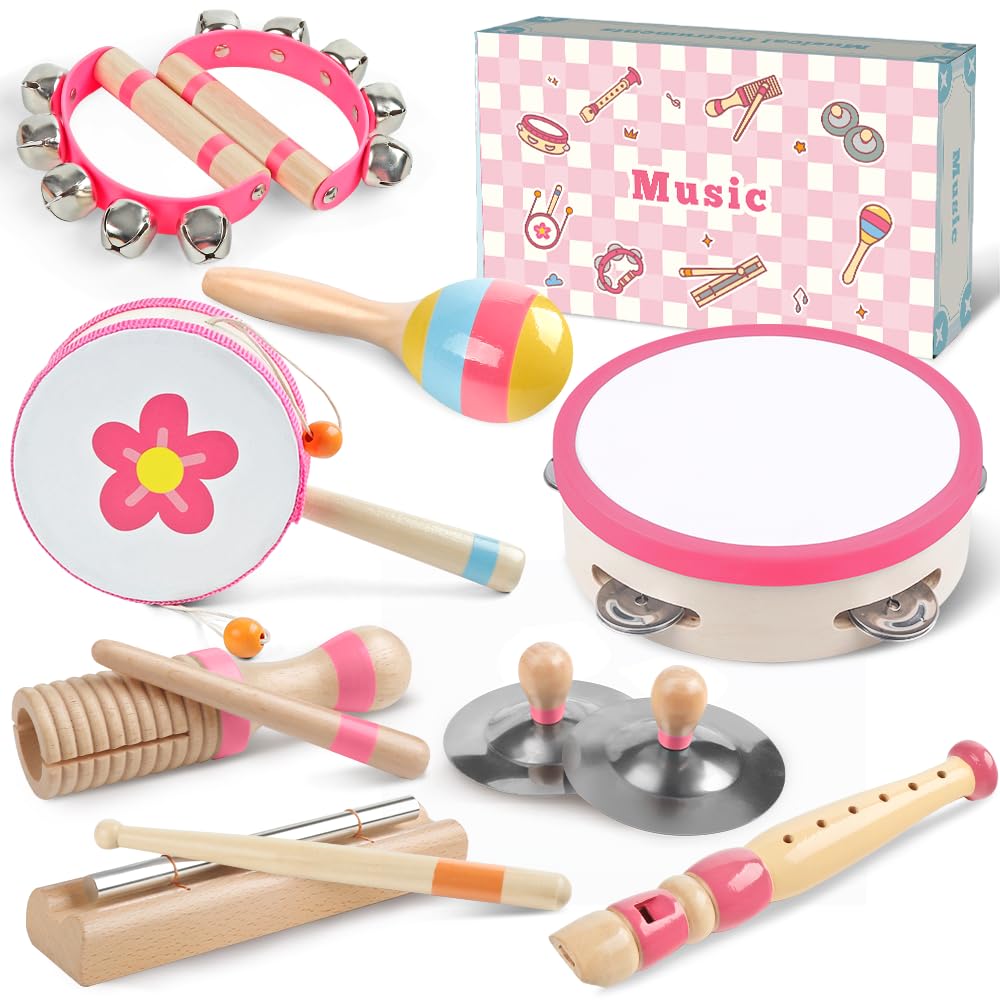 Musikinstrumente-Spielzeug für Kleinkind-Mädchen ab 1-3 Jahre | 8-in-1 Pädagogisches Montessori Spielzeug zur Sinnesförderung | Geburtstags Babys ab 1 Jahr (rosa 8 in 1)