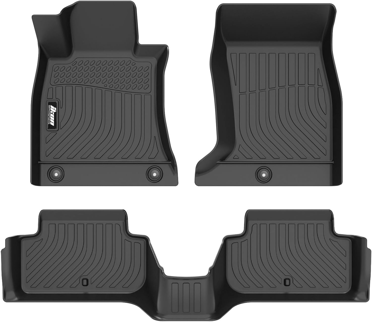 IKON MOTORSPORTS 3D TPE Floor Mats, Compatible with 2019-2025 Genesis G70 AWD, All Weather Waterproof Anti-Slip Floor Liners, Front & 2nd Row Full Set Car Interior Accessories, Black