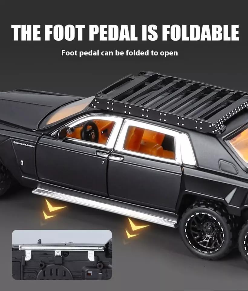 Image of 1:32 Rolls-Royce Phantom 6x6 Alloy Pickup Diecast Model Car Sound & Light Diecast Model Car Vehicle for Kids Best Gift Toy (1:32 Rolls-Royce Phantom 6x6 - Black)
