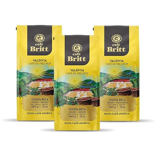 Café Britt - Café Costarricense Tres Rios Valdivia (12 onzas) (paquete de 3) - Café molido, arábica, kosher, sin gluten, 100% gourmet y tostado