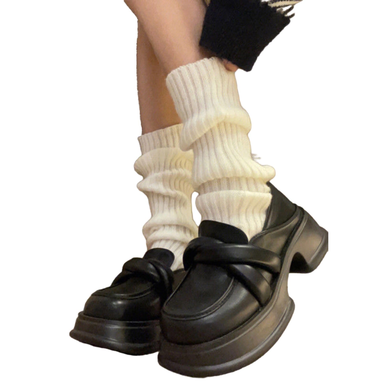 matumou 1 Pair Winter Calf Covers Knitted -slip High Elasticity JK Lolita Style Color Piled Elastic Thickened Daily Wear