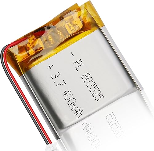 802525 3.7V 400mAh LiPo Batería - Batería recargable de polímero de litio con placa de protección y conector Micro JST 1.25 para dispositivo