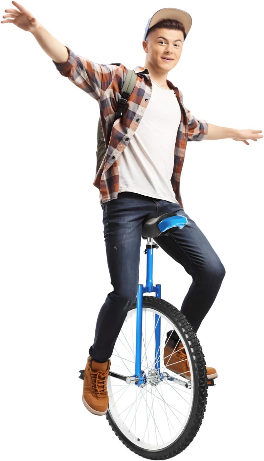 24 Inch Wheel Unicycle, Outdoor Leakproof Tire Wheel Cycling One Wheel Bike with 2 Pedals, Adjustable Height Outdoor Sports Entertainment Exercise Unicycle, Weight Limit 176lbs