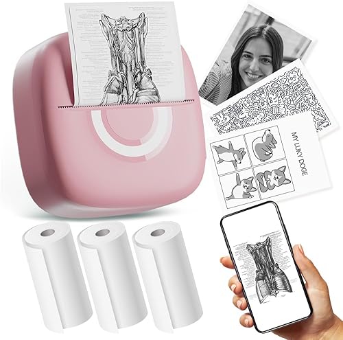 Mini impresora térmica con 3 rollos de papel, impresora portátil Bluetooth, impresora de estudio para fotos, diarios, bricolaje, compatible con Mini impresora térmica con 3 rollos de papel, impresora portátil Bluetooth, impresora de estudio para fotos, diarios, bricolaje, compatible con