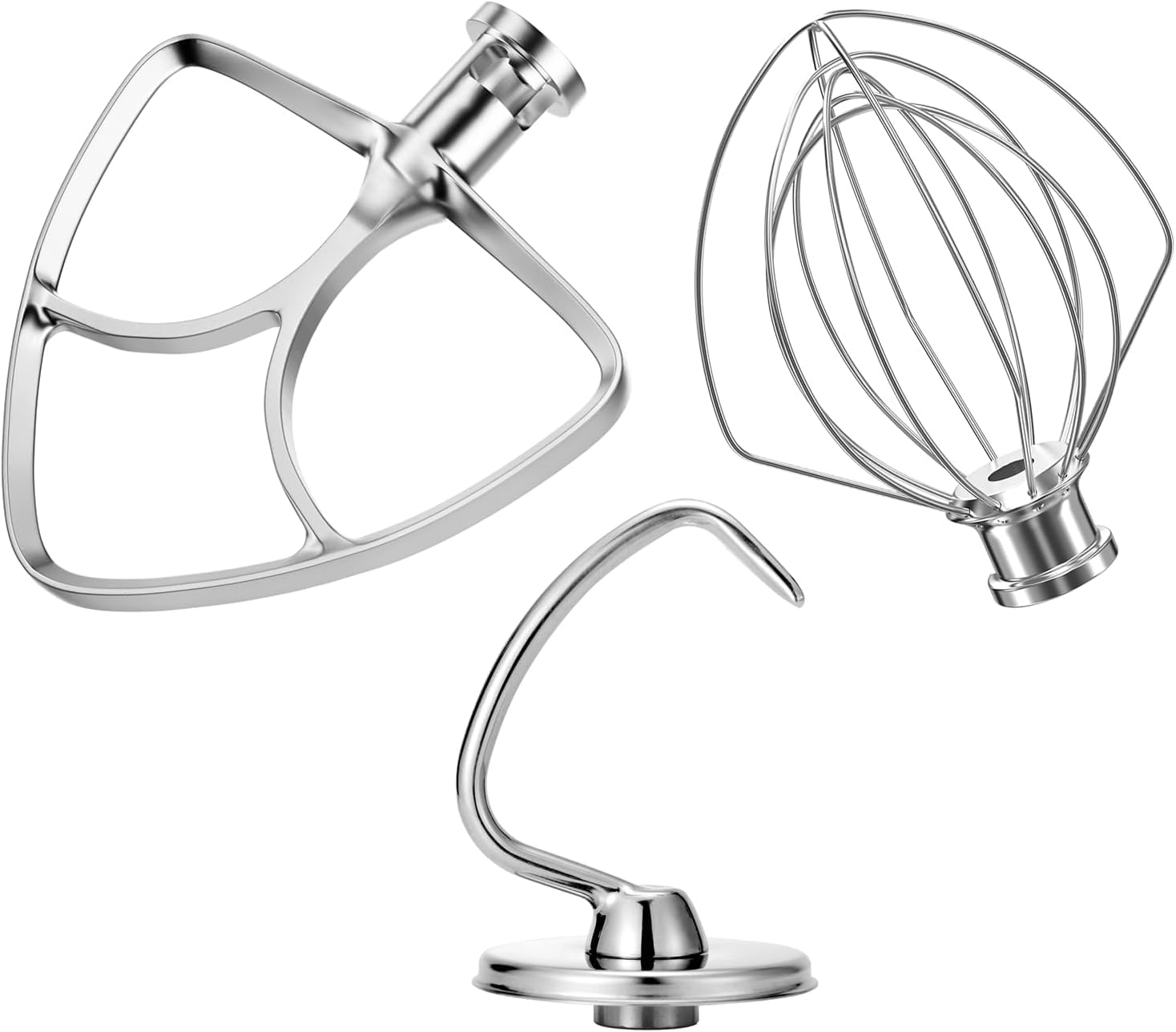 Stainless Steel Stand Mixer Attachments 3-Piece (Flat Beater, Dough Hook,Whip Attachment) for 4.5-5 Quart Bowl