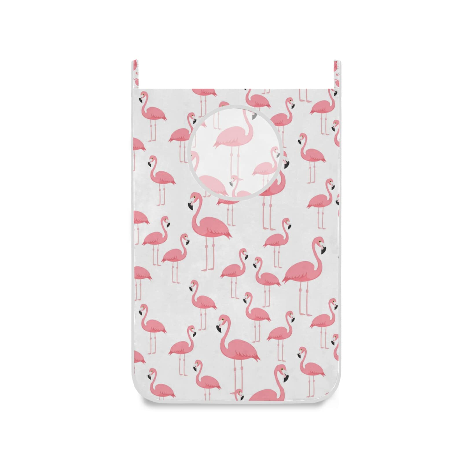 Poeticcity Multi 14 Seamless Beach Pink Flamingos On White Hanging Laundry Hamper Bag, Dirty Clothes Bag Over The Door, Wall Cloth Basket With Hooks Storage Closet For Bathroom Bedroom