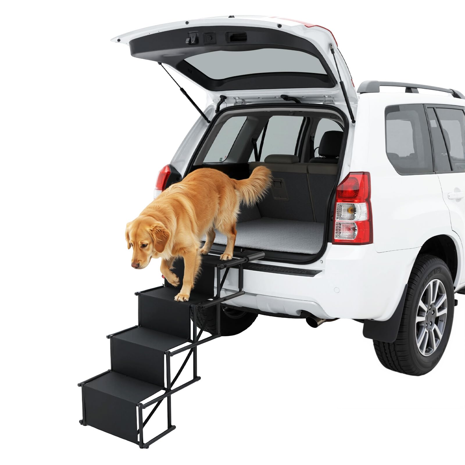 Folding Dog Stairs, Car SUV Truck Pet Stairs with Wide Steps, Foldable Pet Ramp for Large, Medium-Sized or Small Pets to Get in and Out Off