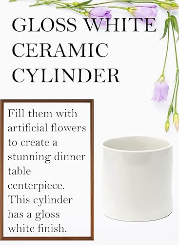 Miniatura 6 de Serene Spaces Living Jarrón cilíndrico de cerámica blanca brillante, contenedor floral contemporáneo, maceta, mini centro de mesa para bodas,