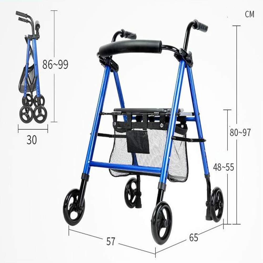 Deambulatore, Deambulatore, Deambulatore 4 Ruote Ausili per la Mobilità Compatti Pieghevoli con Borsa da Sedile Deambulatore Bastone da Passeggio Multiuso Anziani Disabili kxtmm