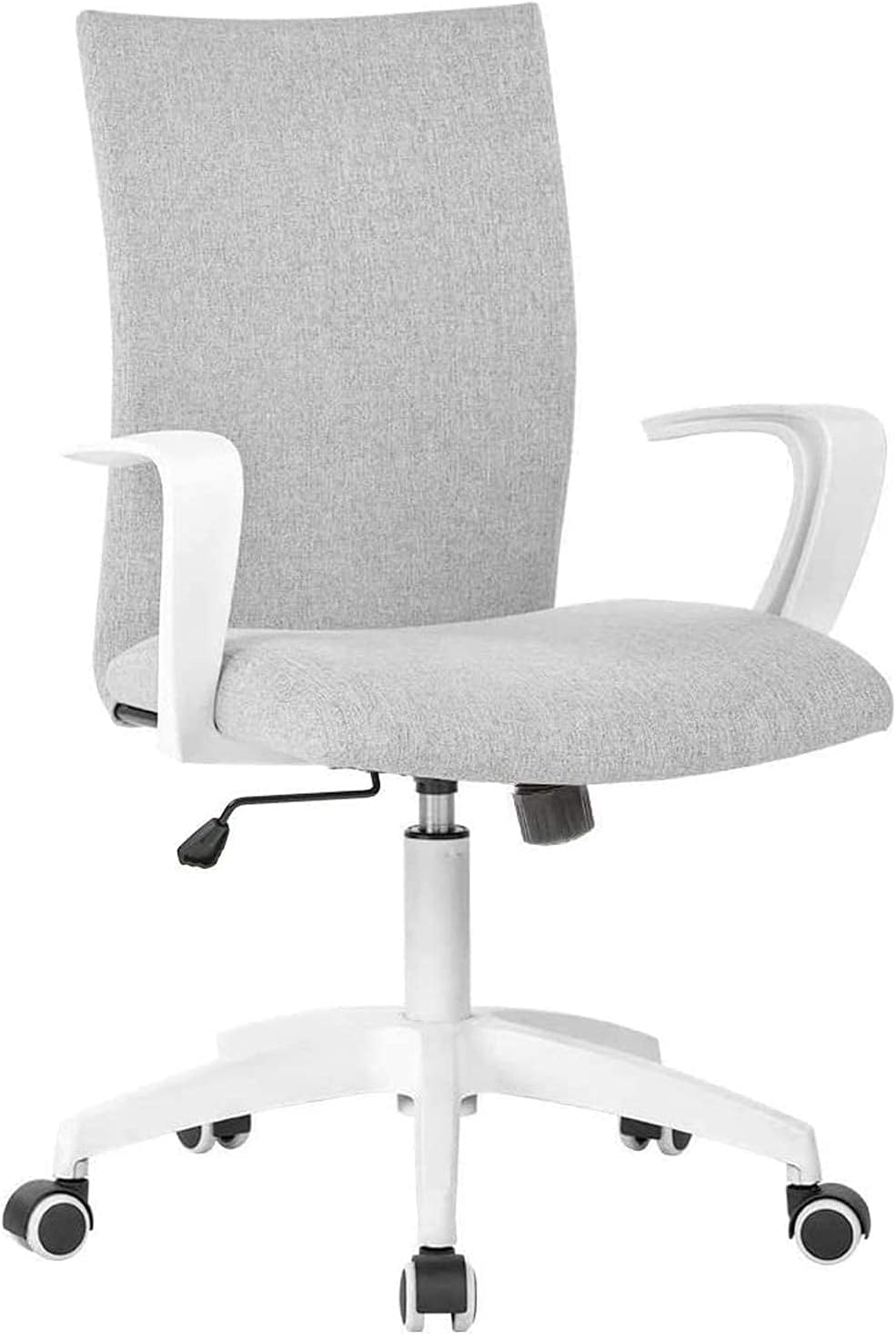 Office Chair - Ergonomic Mid-Back Swivel Chair with Armrest, Height-Adjustable, White and Grey (Mid Size)